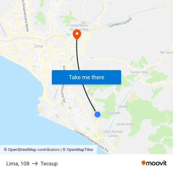 Lima, 108 to Tecsup map