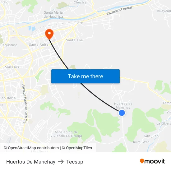 Huertos De Manchay to Tecsup map