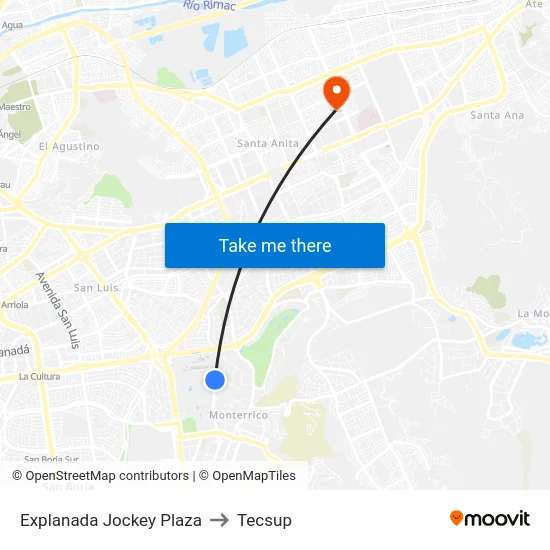 Explanada Jockey Plaza to Tecsup map