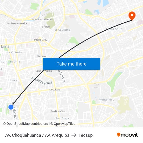 Av. Choquehuanca / Av. Arequipa to Tecsup map