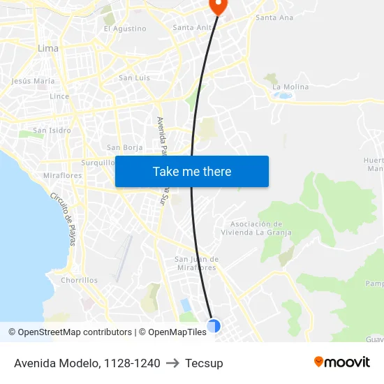 Avenida Modelo, 1128-1240 to Tecsup map