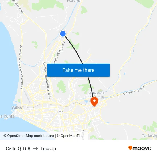 Calle Q 168 to Tecsup map