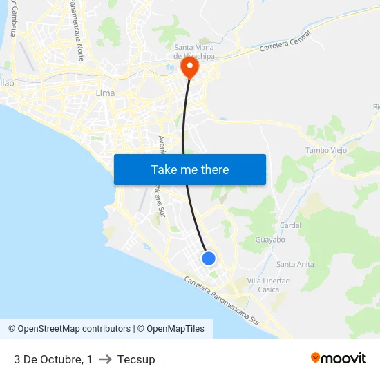3 De Octubre, 1 to Tecsup map