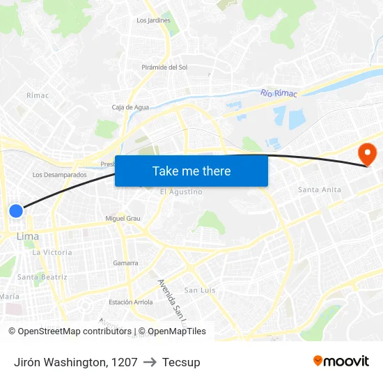 Jirón Washington, 1207 to Tecsup map