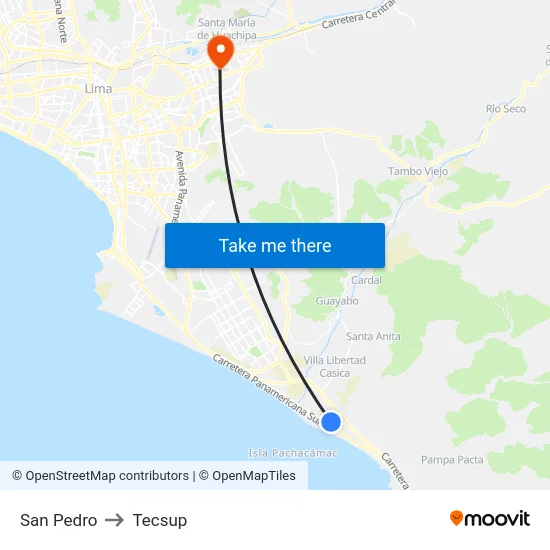 San Pedro to Tecsup map