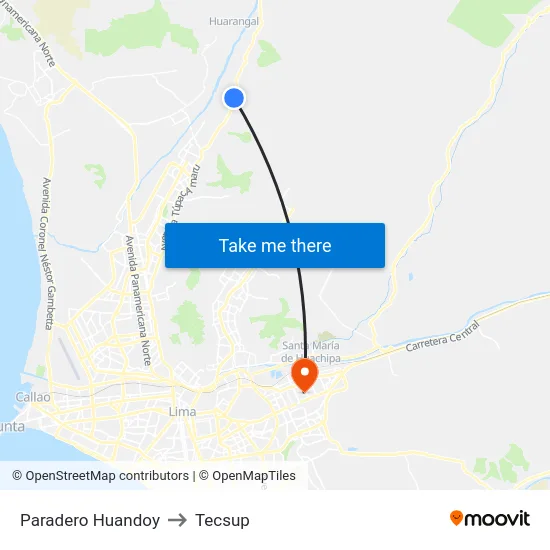 Paradero Huandoy to Tecsup map