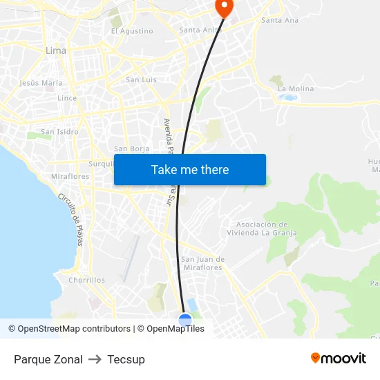 Parque Zonal to Tecsup map