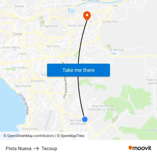 Pista Nueva to Tecsup map