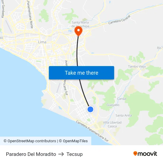 Paradero Del Moradito to Tecsup map