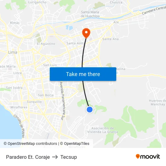Paradero Et. Coraje to Tecsup map