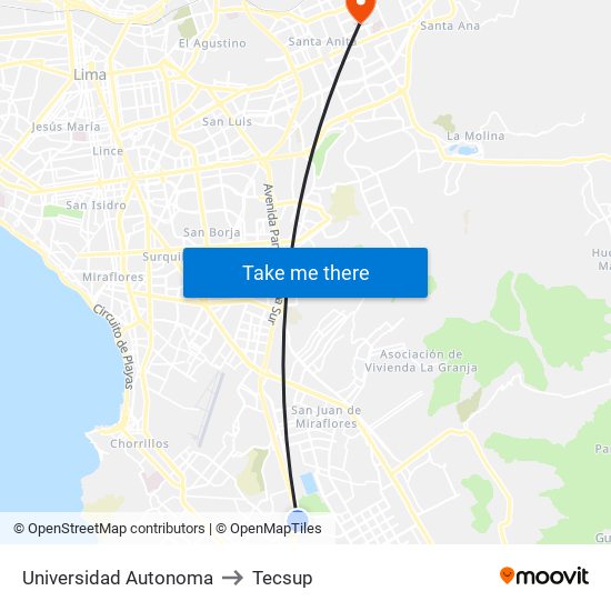 Universidad Autonoma to Tecsup map