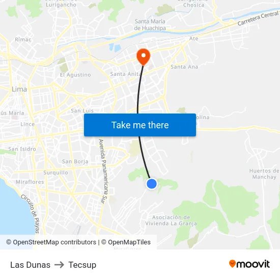 Las Dunas to Tecsup map