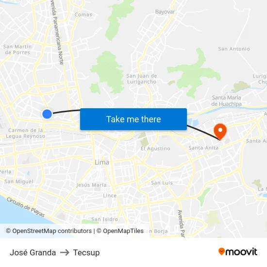 José Granda to Tecsup map