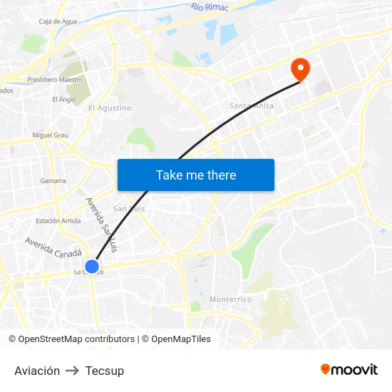 Aviación to Tecsup map