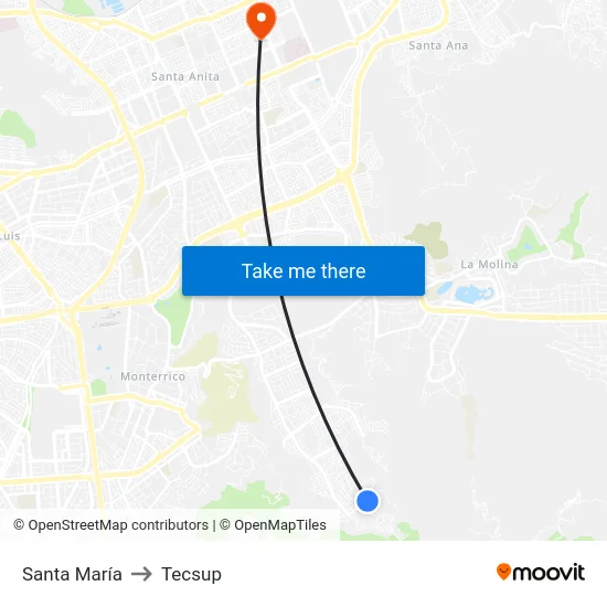 Santa María to Tecsup map