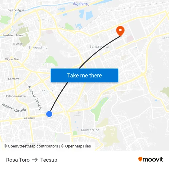Rosa Toro to Tecsup map