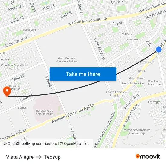 Vista Alegre to Tecsup map