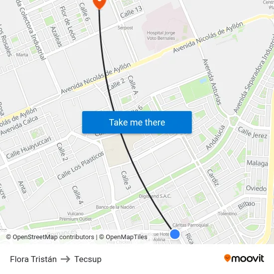 Flora Tristán to Tecsup map