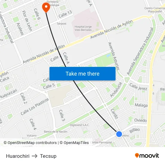 Huarochiri to Tecsup map