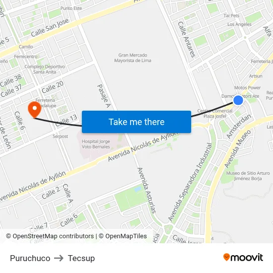 Puruchuco to Tecsup map