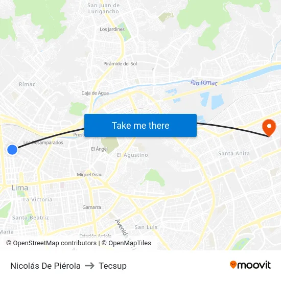 Nicolás De Piérola to Tecsup map