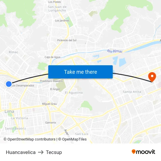 Huancavelica to Tecsup map