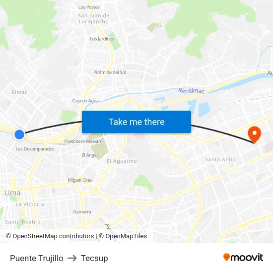 Puente Trujillo to Tecsup map