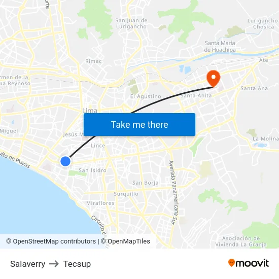 Salaverry to Tecsup map