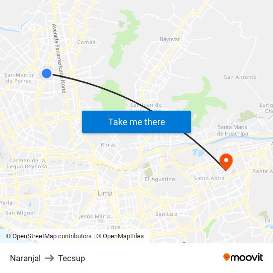 Naranjal to Tecsup map