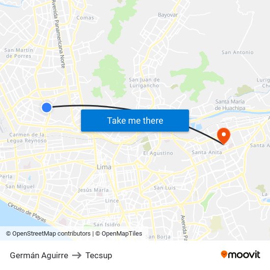 Germán Aguirre to Tecsup map