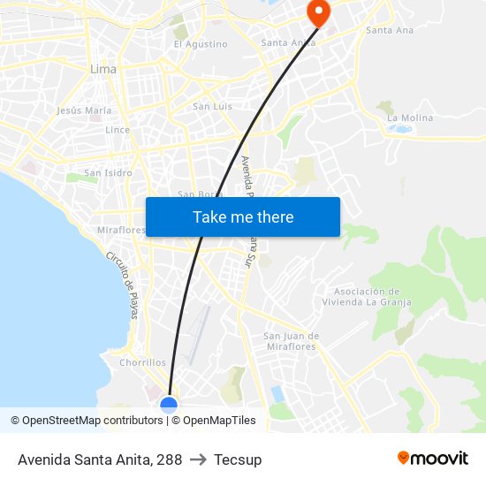 Avenida Santa Anita, 288 to Tecsup map