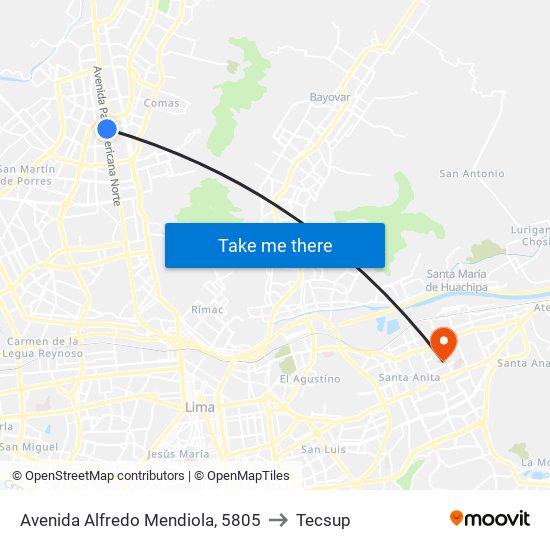 Avenida Alfredo Mendiola, 5805 to Tecsup map