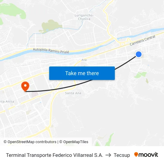 Terminal Transporte Federico Villarreal S.A. to Tecsup map