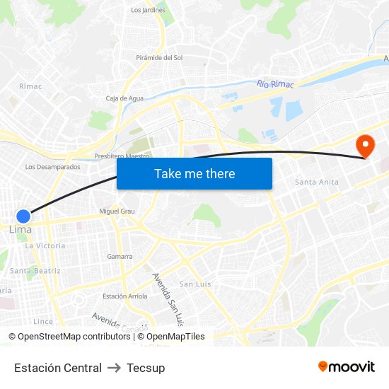 Estación Central to Tecsup map