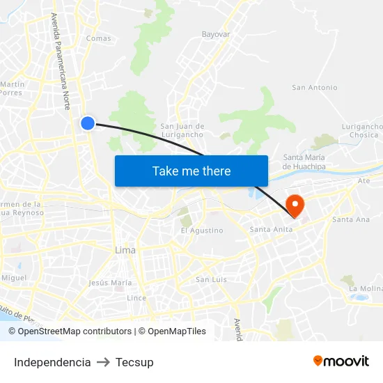 Independencia to Tecsup map