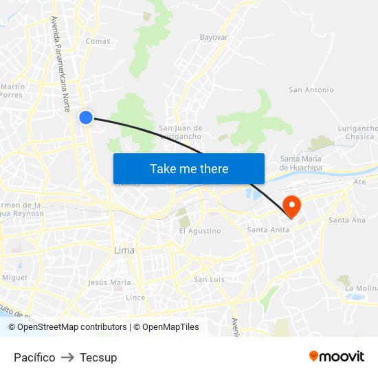 Pacífico to Tecsup map