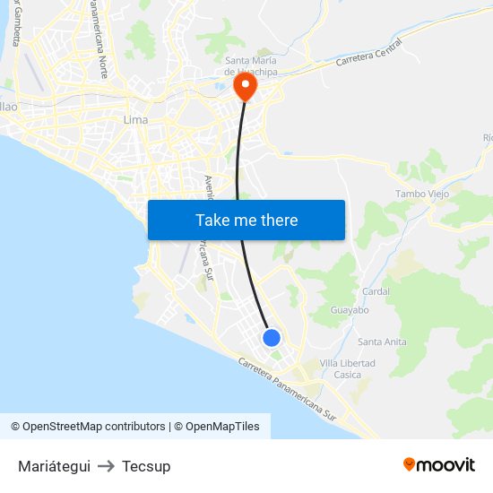 Mariátegui to Tecsup map