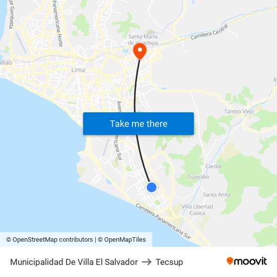 Municipalidad De Villa El Salvador to Tecsup map