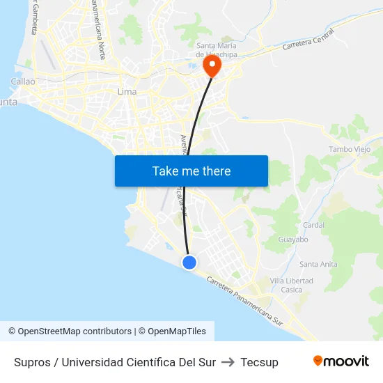 Supros / Universidad Científica Del Sur to Tecsup map