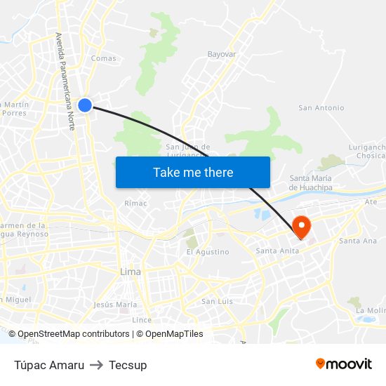 Túpac Amaru to Tecsup map