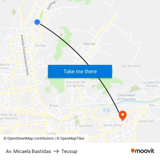 Av. Micaela Bastidas to Tecsup map