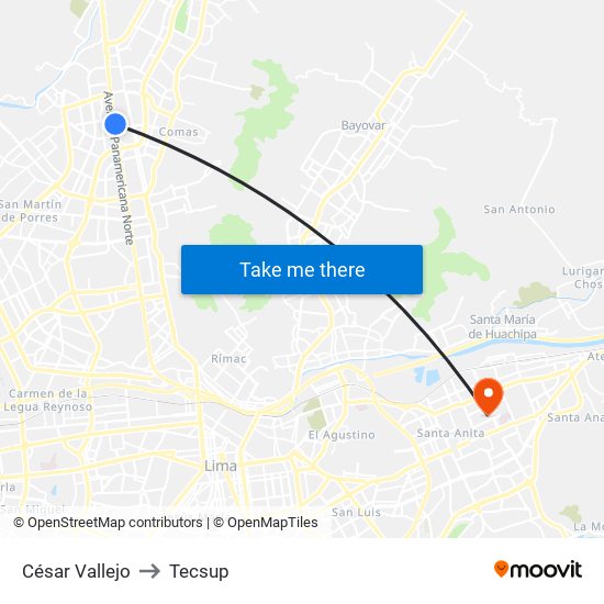 César Vallejo to Tecsup map