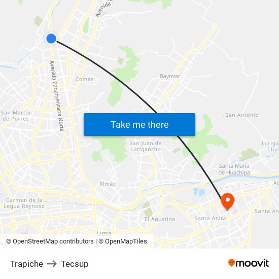 Trapiche to Tecsup map