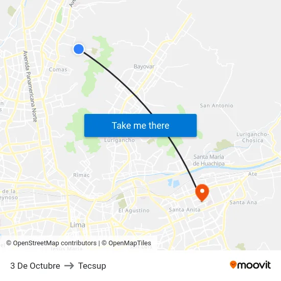 3 De Octubre to Tecsup map