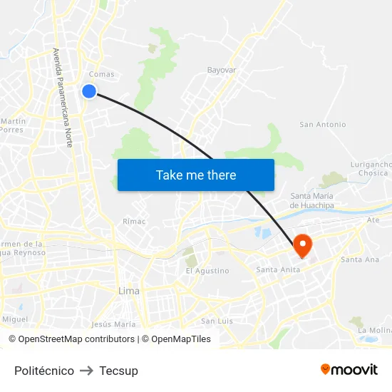 Politécnico to Tecsup map