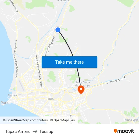 Túpac Amaru to Tecsup map