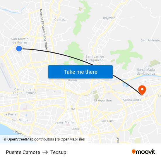 Puente Camote to Tecsup map
