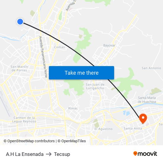 A.H La Ensenada to Tecsup map