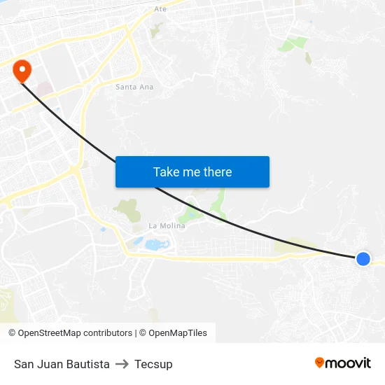 San Juan Bautista to Tecsup map