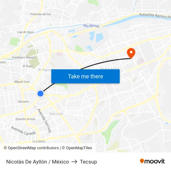 Nicolás De Ayllón / México to Tecsup map